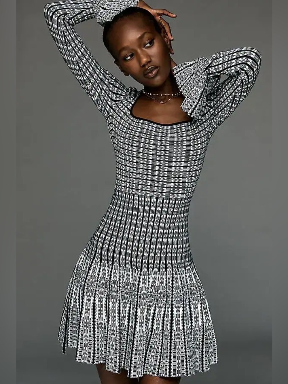 Anthropologie -  Black & White Long-Sleeve Scoop Neck Knit Dress - New With Tags - Picture 2 of 9